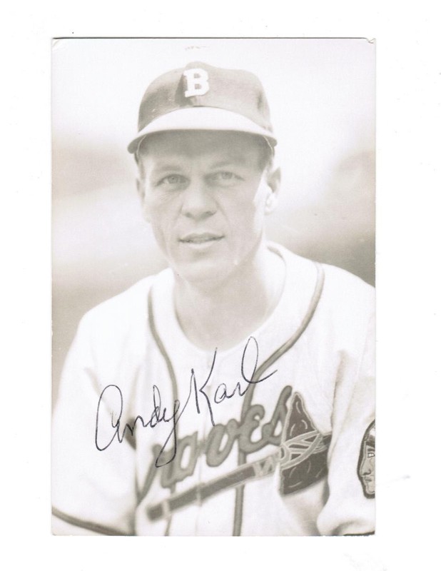 Andy Karl Signed Postcard - Deceased 1989 - Phillies-Braves