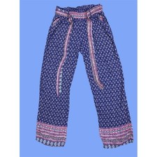 Boho Print Wide Leg Lounge Pants Women's Size M Blue White Pink Patterned