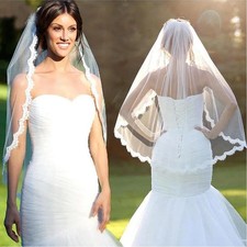 One Layer Short Lace Hem Wedding Veil with Comb Customized Affordable Bridal