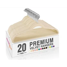 Velvet Clothes Hangers (20 Pack) Heavy Duty Durable Space Saving BEIGE & SILVER