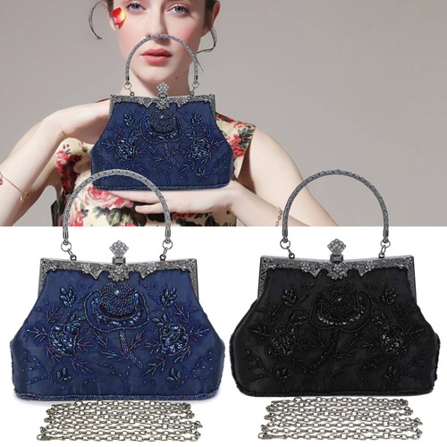 Vintage Women Clutch Evening Bag Designer Beaded Handbag for Wedding Prom Party