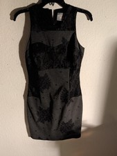 MAEVE Black Sleeveless Dress Lace Accents Gray  SIZE X S Fitted Zip Back