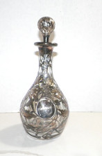 ANTIQUE ART NOVEAU STERLING OVERLAY GLASS DECANTER