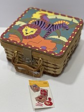 Colorful Safari Kid Picnic Basket Only Lion Zebra Toucan Leather Closure Wicker