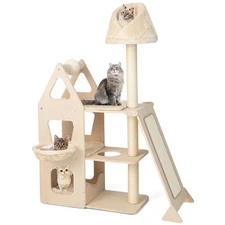 52" Tall Cat Tree w/ Scratching Post Ball & Board Plush Condo Padded Perch