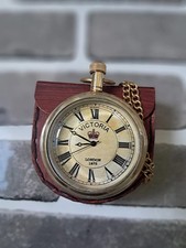 Vintage Brass Pocket Watch Victoria 1875   Antique Style Gift with Leather Box