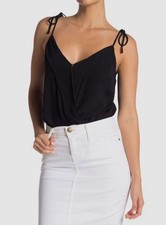 ASTR The Label Women's Black Marlow Bodysuit Mesh Bottom  Straps Tie Size XS