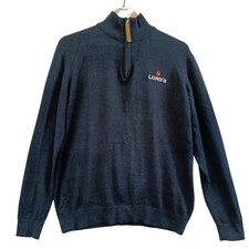 Lords Jumper Men's Dark Blue Pure Cotton High Neck With Zip UK XLarge - Preloved