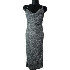 Fashion Nova Womens Large Dress Silver Sequin Slinky Padded Formal Dress NWT