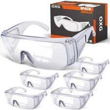 6 Pack Safety Glasses Over Eyeglasses Anti-Fog, ANSI Z87.1 Clear Safety Goggl...