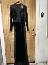 Fashion Nova Black Long-Sleeve Velvet & Mesh Maxi Dress size M