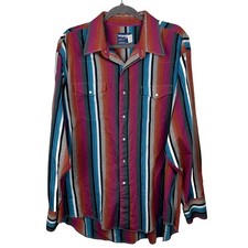 Vintage Wrangler Cowboy Cut Brushpopper Pearl Snap Shirt Men's 18 x 36 Striped