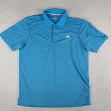 Adidas Golf Polo Shirt Mens Large Blue Striped Performance Short Sleeve