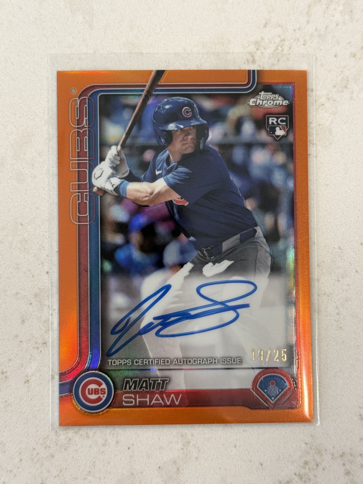 2025 Topps Chrome Rookie Autographs Matt Shaw #RA-MS Orange Refractor /25 AU, RC