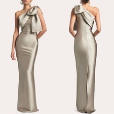 NEW Sachin and Babi BONNIE one shoulder bow Pewter Gown sz 6