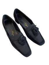 Salvatore Ferragamo Boutique Black Suede Tassel Loafers Block Heel 7B Italy VTG