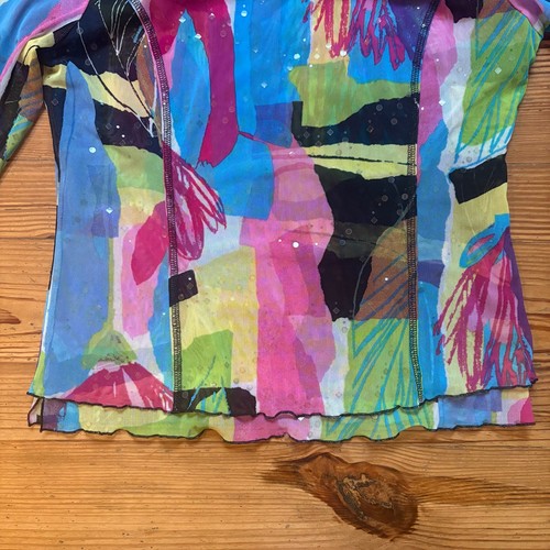 Picadilly Fashions bunte transparente Viertelarm Pailletten Bluse GR L - Bild 4 von 5