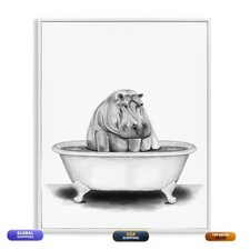 Stupell Industries Funny Hippo In A Tub Bathroom 24 X 30 Inch Framed Gicle