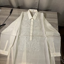 Traditional embroidered Philippine Barong Tagalog Sheer Off White Men  s XXL