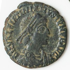 Moneta romana antica IMPERO Valentiniano II imperatore e donna turrita 378 d.C. D544