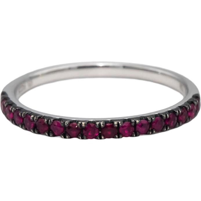 18k White Gold Round Ruby Stackable Band Ring 0.2… - image 1
