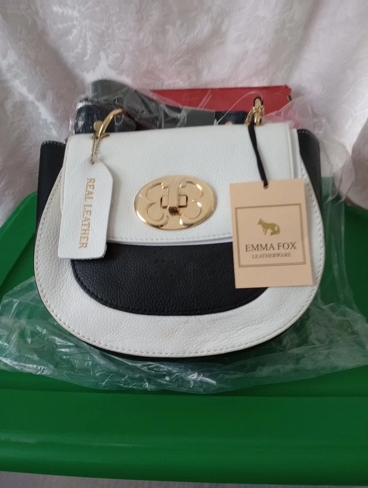 Кожаная женская сумка Emma Fox черно-белая Ppl через плечо с цветочным принтом подкладка - Изображение 3 из 4