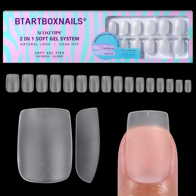XCOATTIPS Clear Soft Gel Short Square Nail Tips - 16 Sizes, Double Sided Pre-Etc