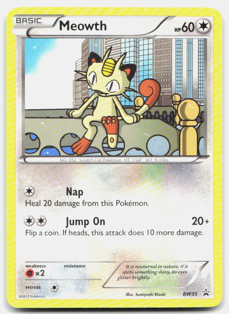 Black And White Promo Meowth BW35 Heavily Played Pokemon P Tcg Card