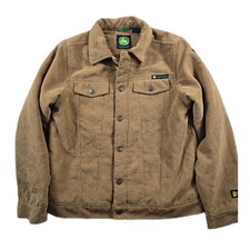 John Deere Corduroy Trucker Jacket Kids Large 10-12 Tan Sherpa Lined