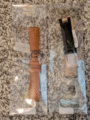 2 Vintage Fossil 18mm Leather Watch Bands Fossil Brown Black Goldtone Buckle New