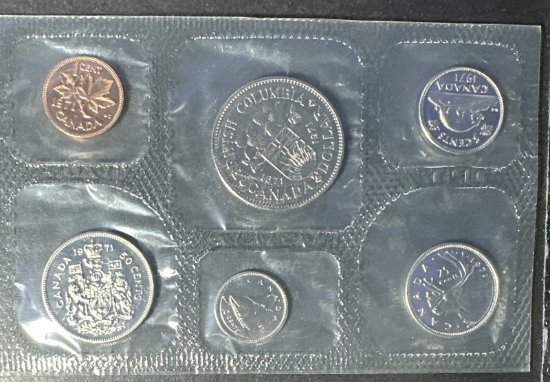 1971 Canadian 6 Pc Uncirculated Coin Set In Original Packaging 