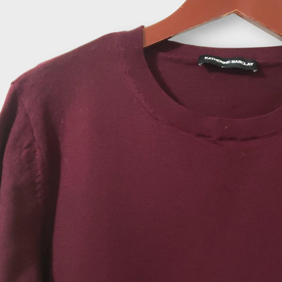 Suéter Katherine Barclay 100% lã merino gola redonda vinho Borgonha tamanho XXL Preppy - Imagem 2 de 4