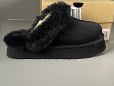 UGG Disquette Slippers Shoes Womens Size 7 Black Suede Shearling EU 38