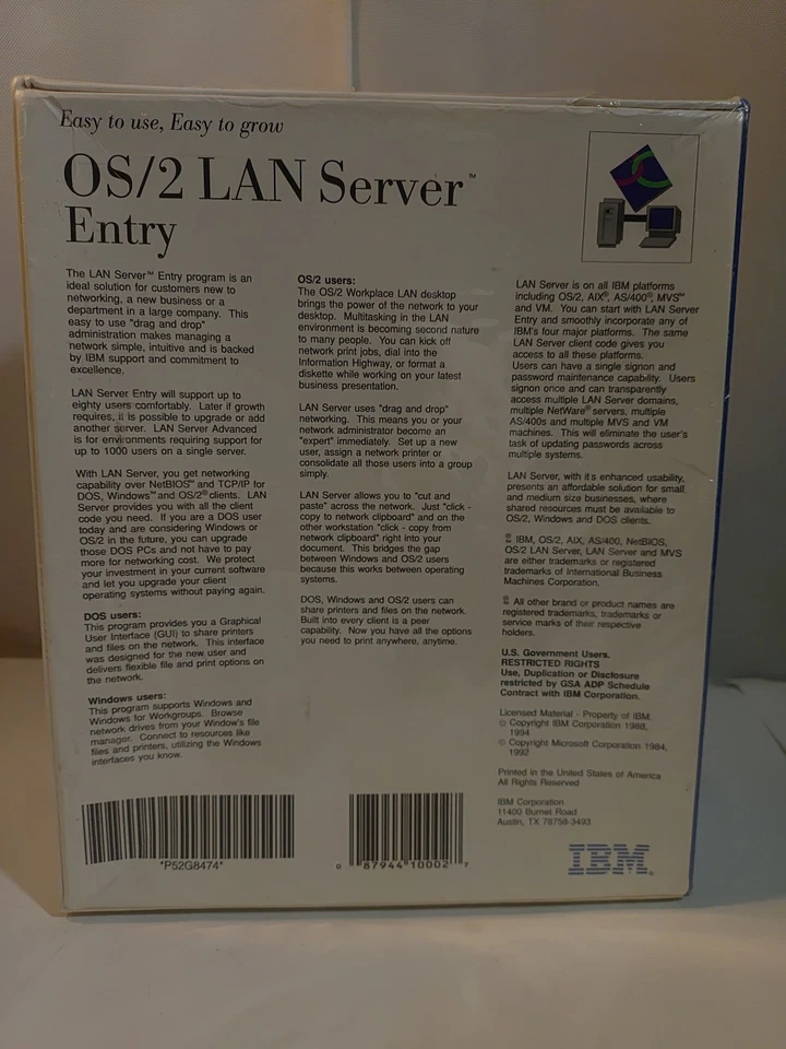 De colección Raro IBM OS/2 LAN Servidor Entey 4.0 CD-ROM Nuevo Sellado Foto 2 de 4