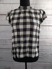 Ann Taylor Factory Bluse Checker Women's  Medium White Black Black Mock Neck 
