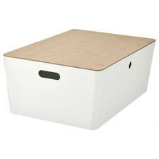 IKEA KUGGIS Box with Lid White Bamboo Stylish Storage Organizer Bin All Sizes