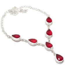 Red Garnet Handmade Gemstone 925 Sterling Silver Jewelry Necklace Size 18