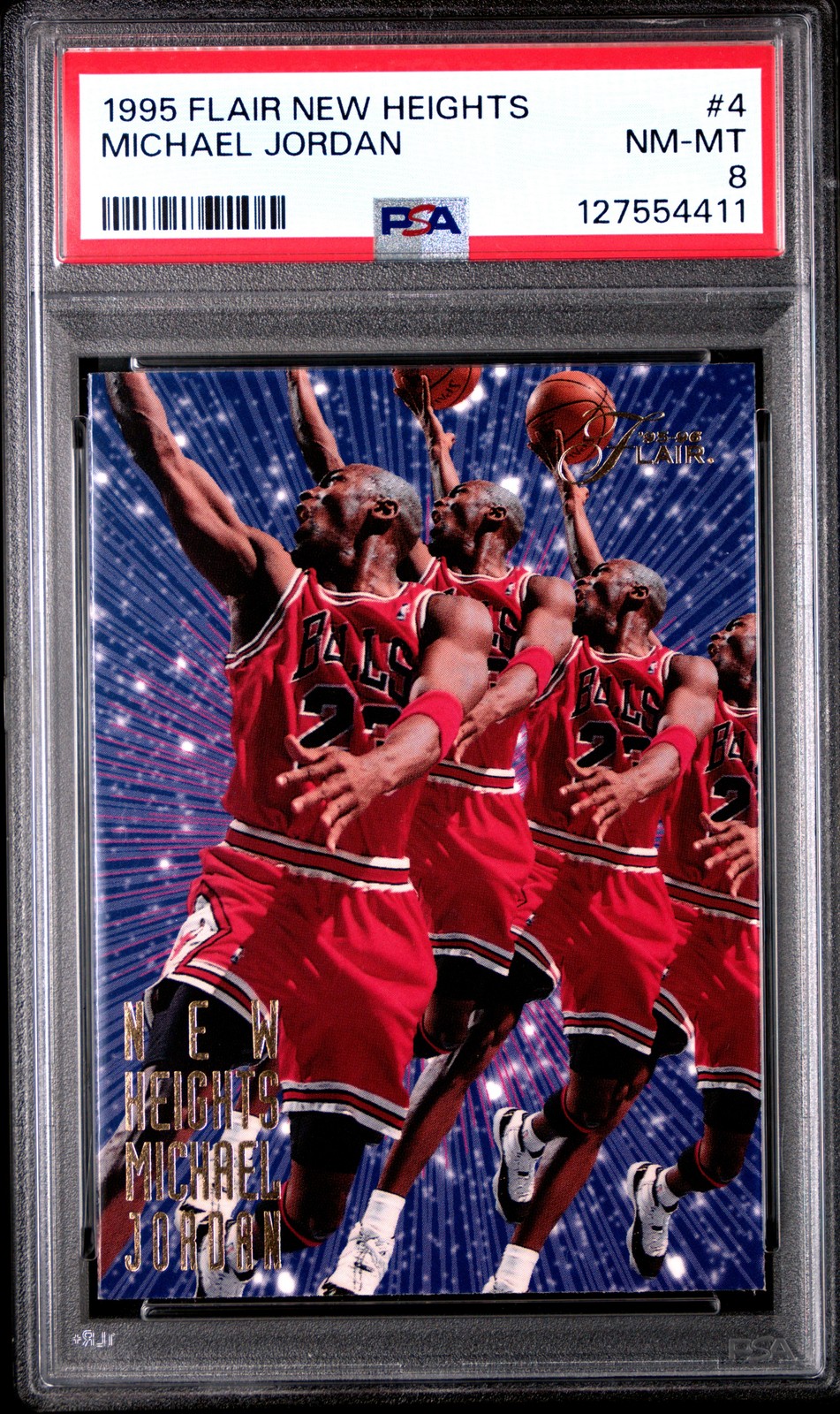 1995 FLAIR NEW HEIGHTS #4 MICHAEL JORDAN PSA 8