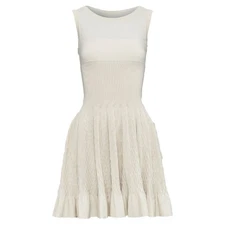 Alaia Ivory Virgin Wool Contour Waist Sleeveless Fit Flare Dress Fr36 S Size 36