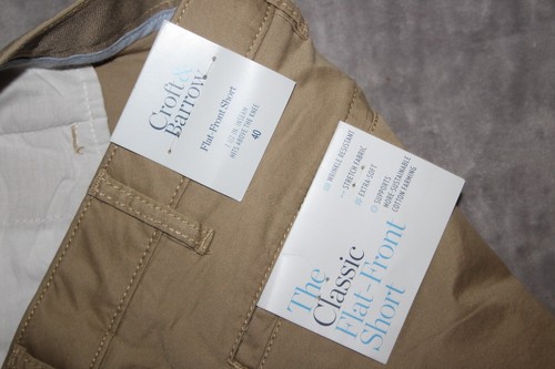 NWT CROFT & BORROW Men's 40 Khaki Flat Front 7.5" Inseam Shorts Above Knee