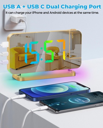 Projection Alarm Clock7.4" Led Mirror Digital Clocks Large Displaywith 180 Rotat - Picture 6 of 9
