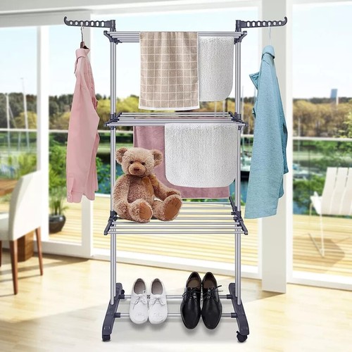 Estante aireador de ropa plegable de 4 niveles para secadora de ropa interior exterior perchas de riel seco para lavandería - Imagen 2 de 33