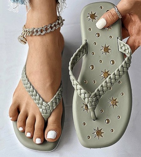 ROSY Womens Green Galaxy Braided Flip-Flop Sandals Size 40 EU / 9 US - 第 3/3 張圖片