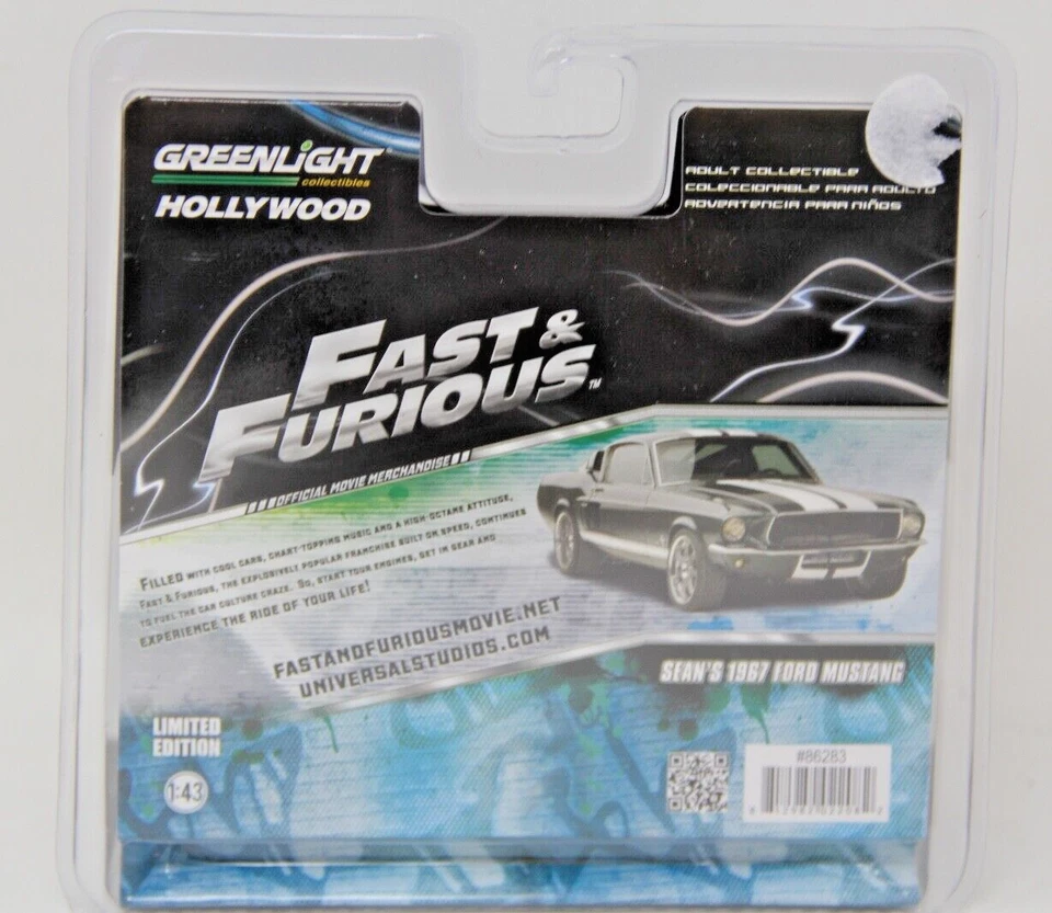 GREENLIGHT Fast & Furious 1:43 SEAN'S 1967 Ford Mustang Limited Edition New Rare - Image 4 of 4