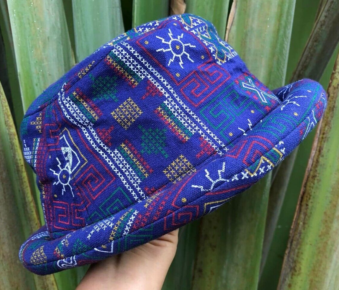 Men's Blue Cotton Bucket Hat for Camping Fishing Hippie Boho Style-image