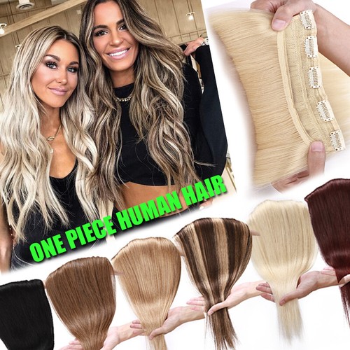 LUXE AAA + une pièce vrai clip extensions de cheveux humains Remy en 3/4 trame pleine tête - Photo 1 sur 31