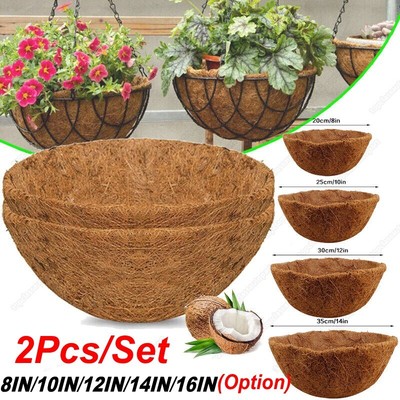 2 Pack Round Hanging Basket Coco Liner Coconut Fiber Replacement Flower Basket