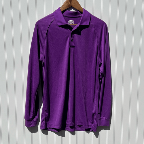 Slazenger Polo Shirt Men’s Medium Purple Long Sleeve Lightweight Check Collared