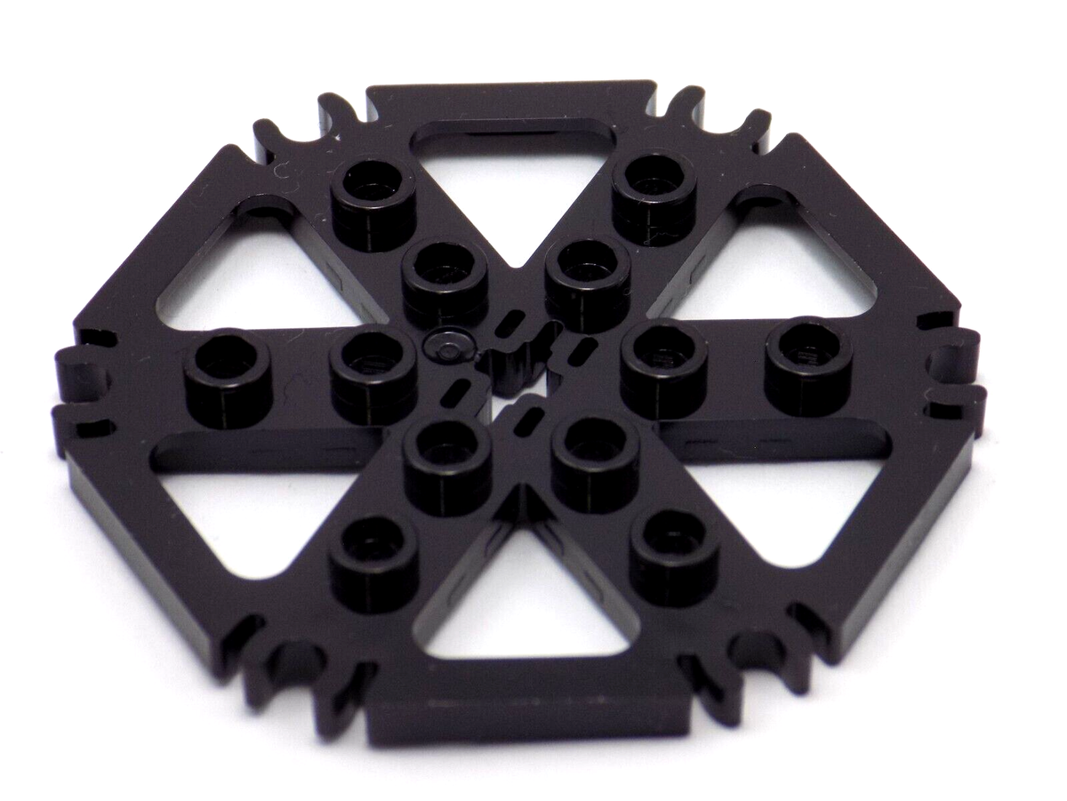 4 LEGO Black Technic Plate 6x6 Hexagonal with 6 Spokes & Clips