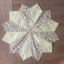 Table Topper Handmade Patchwork Tea  Coffee Design Light Yellow  24" round